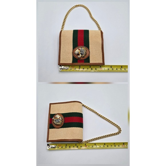 Gucci‎ Tiger Head Wallet on Chain Beige Canvas Brown Leather Gold Chain - Picture 9 of 10
